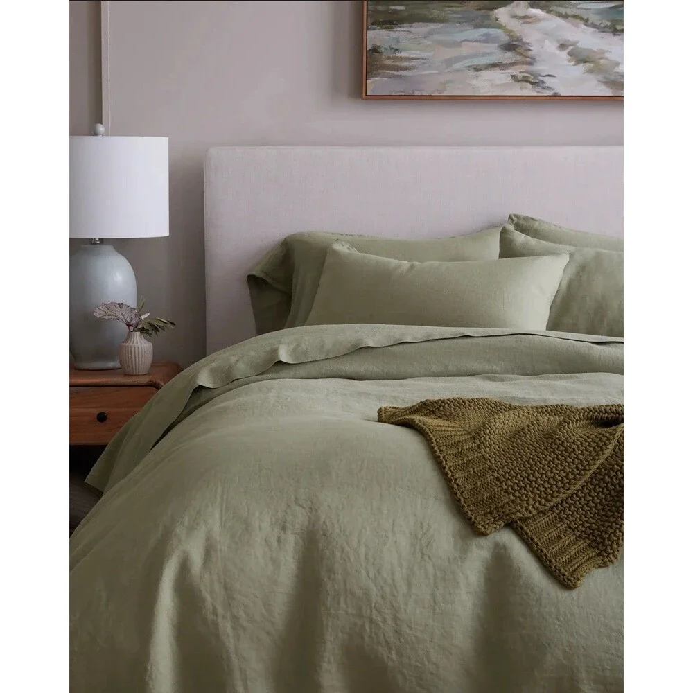 Quince European Linen Duvet Cover Set Full Queen Willowleaf 100% Flax New $194